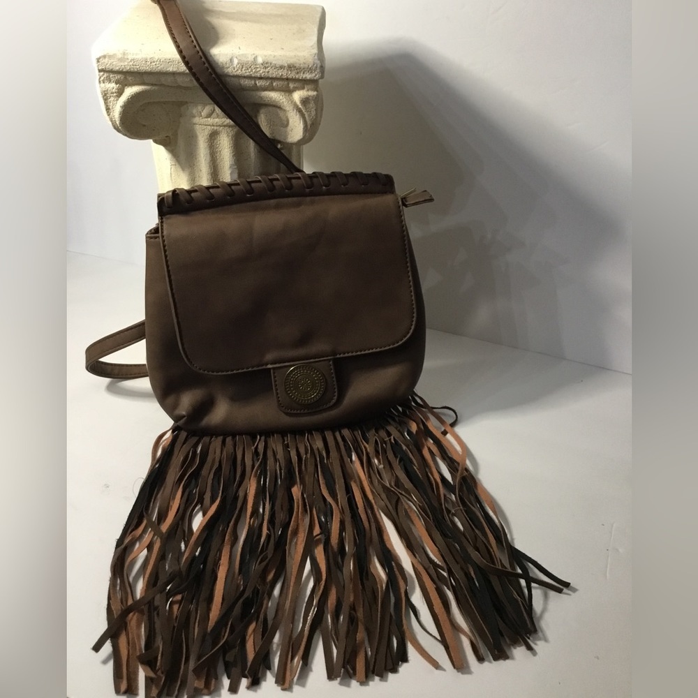 Charming Charlie Brown Fringed Boho Crossbody Bag NWOT